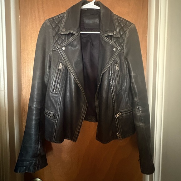 All Saints Distressed Leather Biker Jacket - Picture 11 of 11